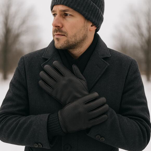 GAP Men’s Black Wool & Leather Smartphone Gloves L/XL Winter Touchscreen - Picture 1 of 12